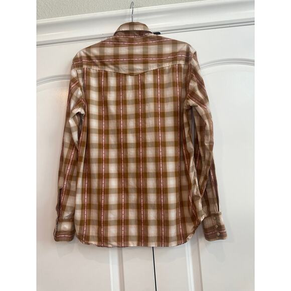 Lucky Brand Distinctive Western Sport Wear Brown and Salmon Plaid Button Down b - Picture 5 of 6